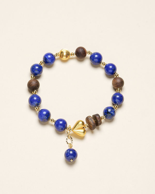 Lapis & Wood Beaded Bracelet - Zafari Studio Jewelry